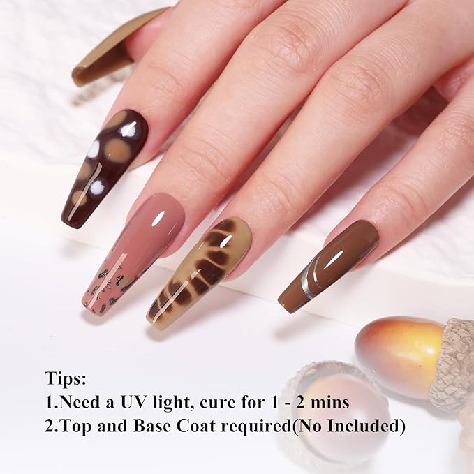 10ml Hema Free Gel Nail Polish Set, 6 Colors Gel Polish Kit Coffee Brown Nude Red Beige Pink Color Manicure Gift for Women at Home DIY and Salon