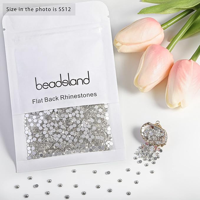 Beadsland 1440pcs Flat Back Crystal Rhinestones Round Gems for Nail Art and Craft Glue Fix, Crystal, SS12, 2.9-3.0mm