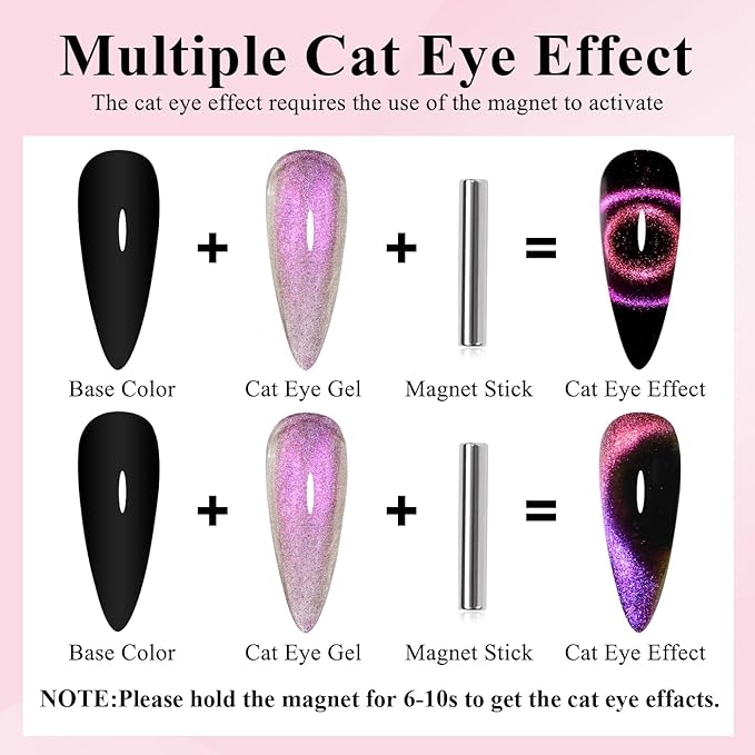 Imtiti 9D Cat Eye Gel Nail Polish, 15ML Purple Chameleon Holographic Glitter Cat Eye Gel Polish with Magnet UV LED Magnetic Gel Nail Polish Sparkly Home DIY Manicure Nail Salon Kit