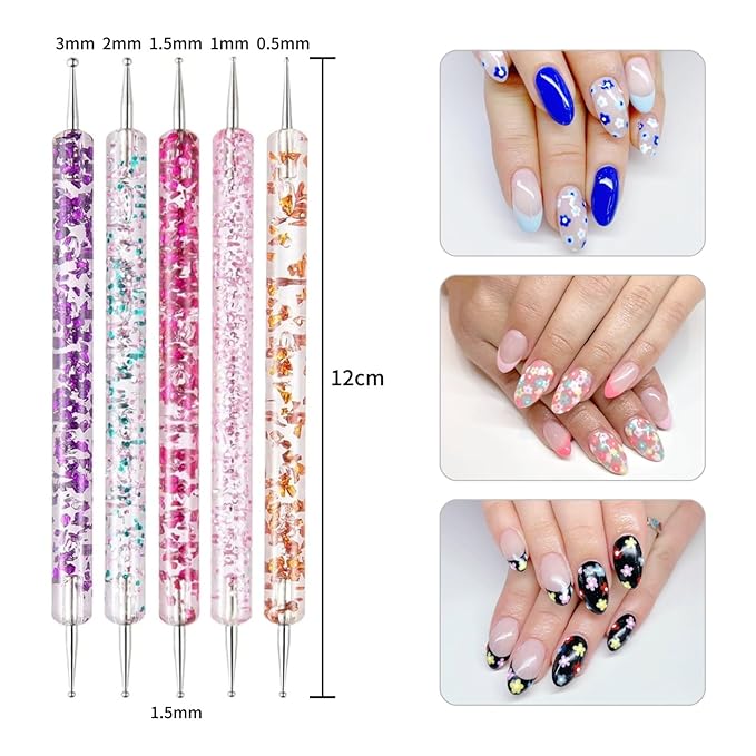 5 PCS Nail Dotting Tools Nail Art Tools Kit, Gel Polish Acrylic Nail Tools, Nail Design Tool Nail Dotting Pen for Nail Art