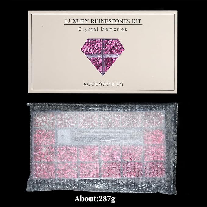14 Types of 700 Rose Pink Diamonds + 2100 Flat Rhinestones Mix 20 Styles Flatback DIY Crafts Rhinestone Crystals 3D Ornament‌s Flat Back Stones Set + Tweezers + Drill Pen