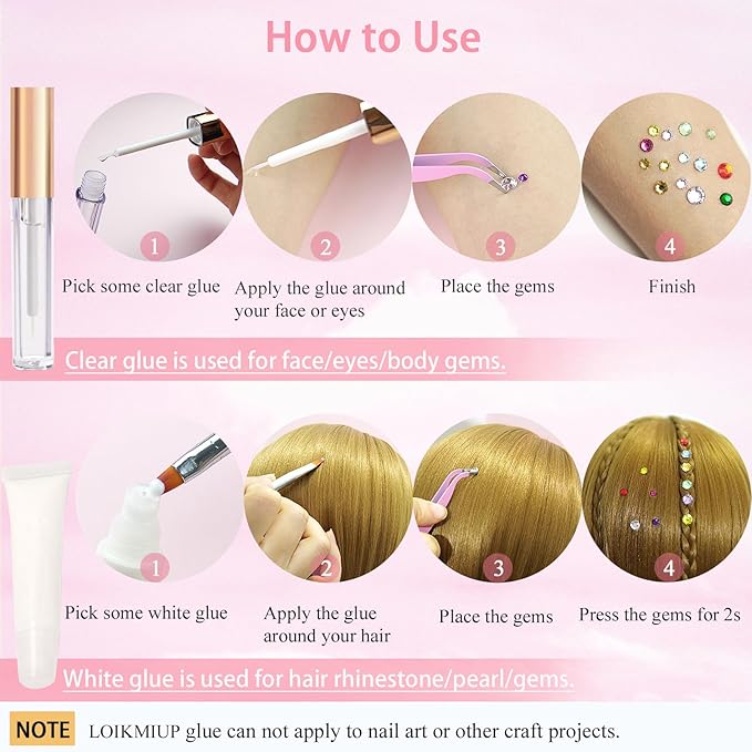 Hair Face Gems Rhinestones with Makeup Glue, Flat Back Colorful Jewels Crystal Half Round Pearl Gold Holographic Glitters Sequins Kit, Wax Pencil Tweezer and Brush For Face Eye Hair Body Makeup