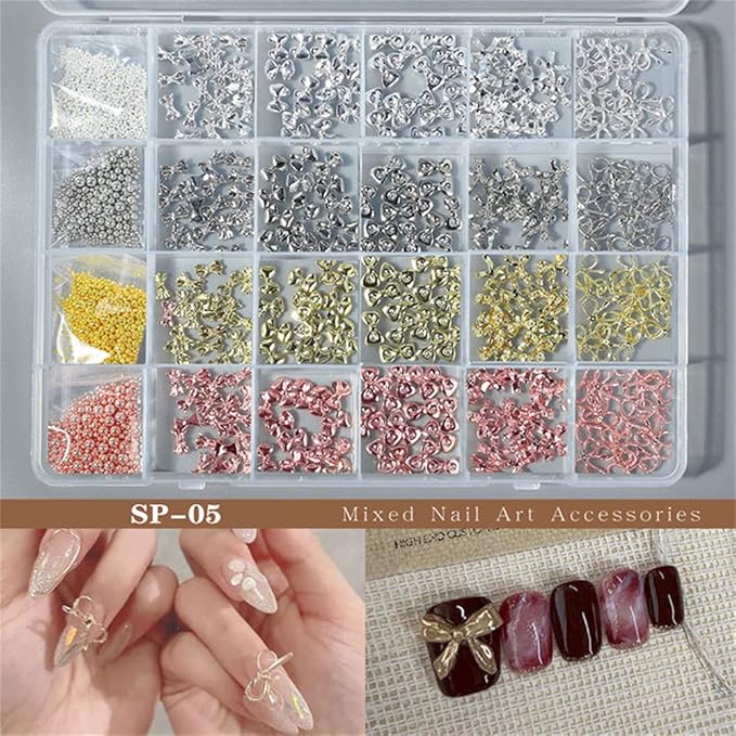 1 Box Gold Silver Alloy Bow Nail Art Decorations Rose Gold Nail Beads 3D Charm Bow Ties Nail Jewelry Ornaments Elegant Bowknots Nail Tips Decorations Manicure Accessories For Nails