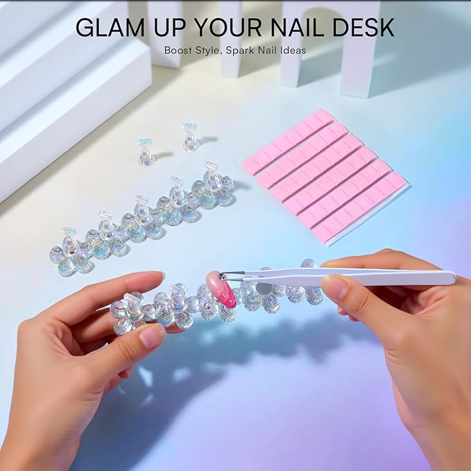 Makartt Nail Stand: Clear Nail Holder for Painting Nails DIY, Magnetic Press on Stand for Art Display Practice, Clear Glitter Flower Fake Holder for Home Salon with Reusable Adhesive Putty