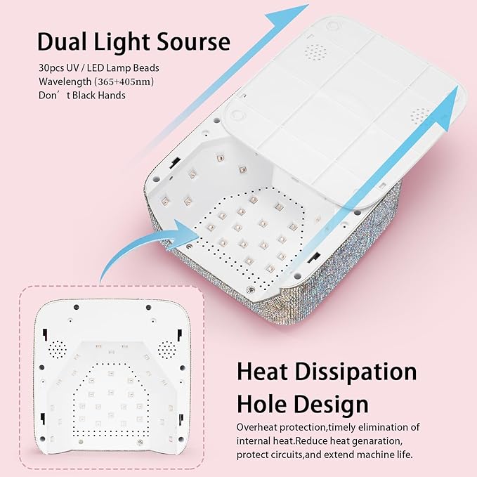 UV LED Nail Lamp Dryers 72W Rechargeable Cordless UV Light for Gel Nails,Sparkling Diamond Fast Curing Gel Polish Lamp with 5 Timer & Nail Kit,Auto Sensor,Manicure Art Drying Tools for Home Salon