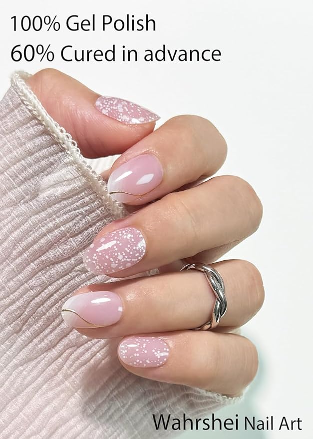 UV Gel Nail Stickers, Pink Strips 20pcs Semi Cured Gel Nail Strips, Wraps for Home Manicure DIY