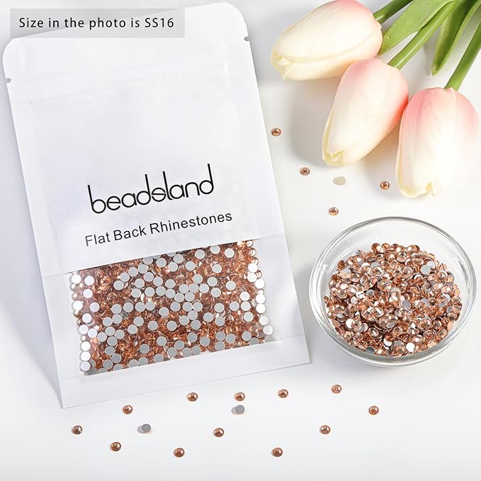 Beadsland 2880pcs Flat Back Crystal Rhinestones Round Gems for Nail Art and Craft Glue Fix, Champagne, SS16,3.8-4.0mm