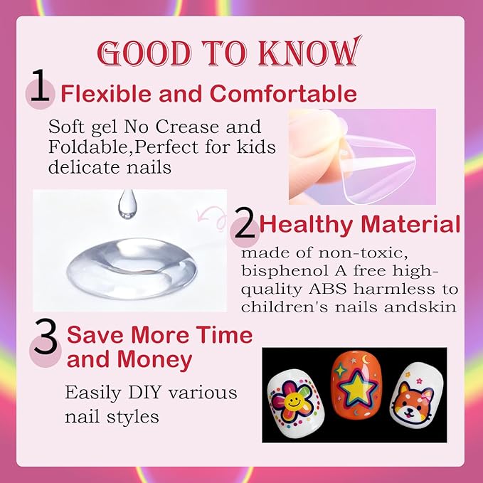 Extra Short Almond Kid Nail Tips,360Pcs Soft Gel Nail Tips Pre-Shaped Press On Nails For Kids,Clear Acrylic Half Matte Full Cover Fake Nail For Kids DIY Extension & Salon Use12 Sizes