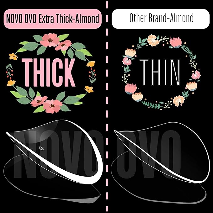 NOVO OVO Medium Almond Nail Tips Extra Thick Press on No C Curve, Soft Gel Natural Fake Nail Extension, Full Cover Clear False Nails for Acrylic, French Manicure Salon DIY x 14 Sizes 224 pcs