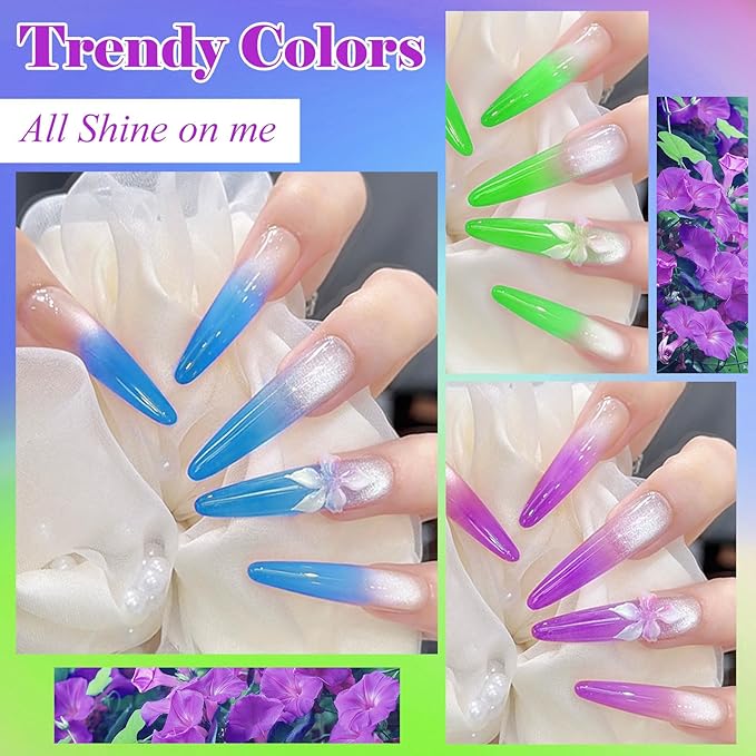 MEET ACROSS Solid Builder Gel Kit, 3 Colors Thickening Neon Blue Breen Purple Nail Strengthener Builder Gel Kit with Brush Pen Soak Off UV Nail Extension Manicure Supplies
