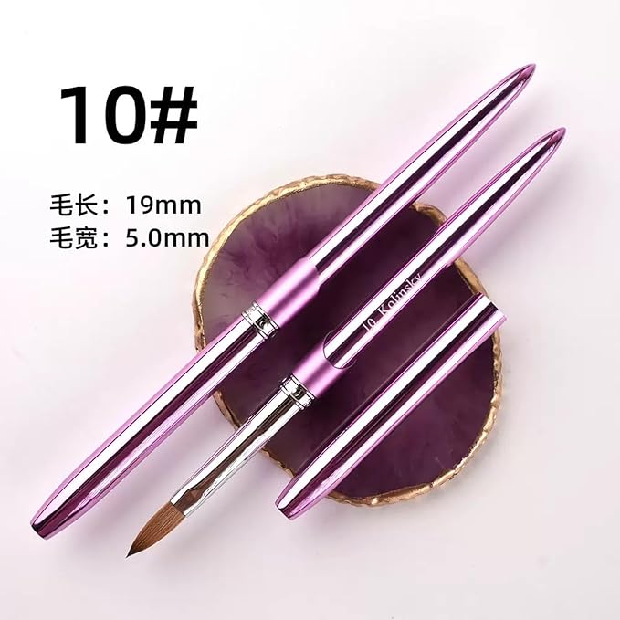 100% Pure Kolinsky Acrylic Nail Brush Size 10, Hair Acrylic Crystal Chrome Purple with Silver Ferrule Round Shaped for Women Girls Manicure Tools Accessories