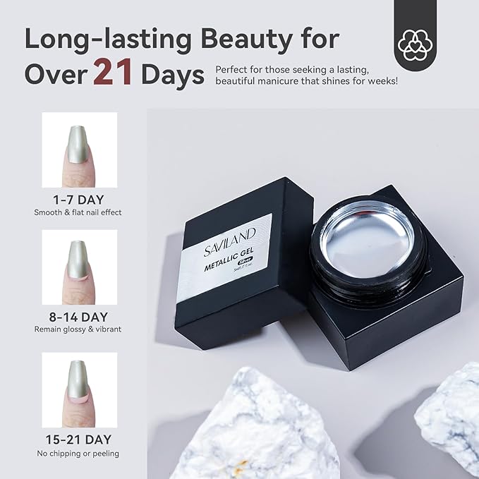 SAVILAND Metallic Gel Nail Polish Set: Silver & Gold Chrome Gel Polish 3D Metal Painting Gels Mirror Nail Polish Soak Off UV LED Chrome 3D Effect Nail Glue Gels for Salon Manicure Home DIY