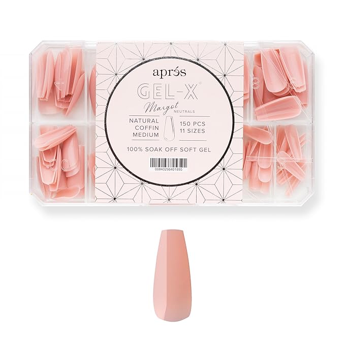 Apres Neutrals Gel-X Margot Box Of Nail Tips, 11 Sizes 00-9, Soft Gel Tip Box (150pcs) (Natural Coffin Medium, 150)