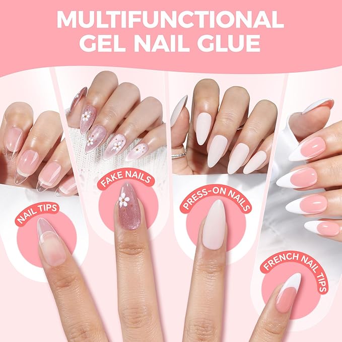 Gel Nail Glue for Press on Nails: No U V Lamp Need, Upgraded Air Fast-curing Super Strong Glue Gel Travel-Size 5ml for Nail Tips Fake Nails & Acrylic Long Lasting 3PCS