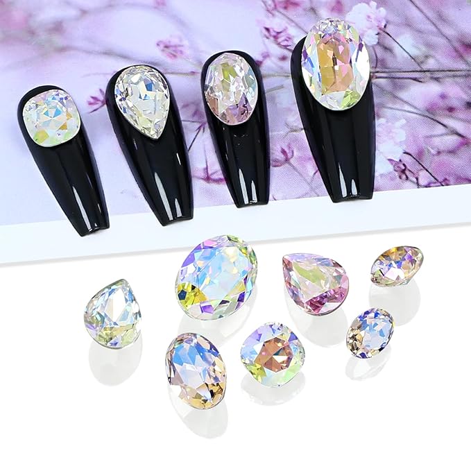 DONGZHOU Big Nail Art Rhinestone，48Pcs Mixed Color Rhinestones Nail Gems Shiny Multi Shape 3D Glass Crystals Nail Charms for Nail DIY Decorations Crafts