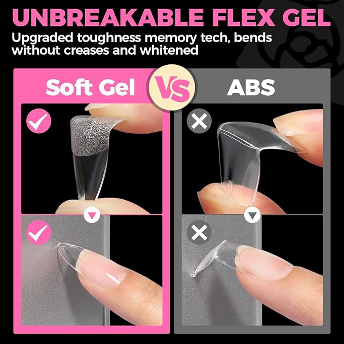 UNA GELLA Almond Gel Nail Tips, 504PCS Pre Etched Clear Fake Nails Tips Medium Almond Shape - 12 Sizes Full Cover Soft Acrylic Press On Nail Extensions No C Curve Gift for Diy at Home