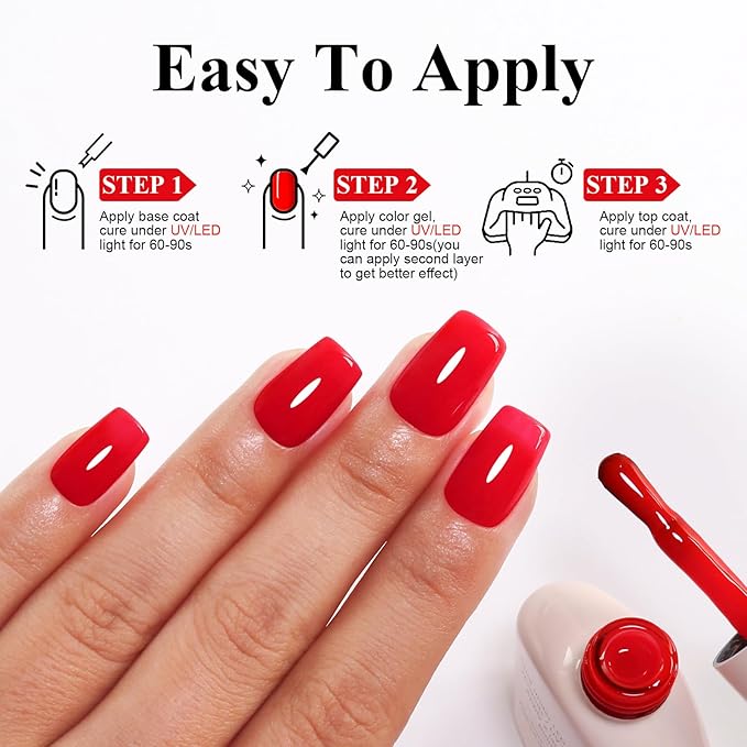 Imtiti 10ml Neon Red Gel Nail Polish-1pcs Red Gel Polish for Nail Art Soak off UV Led Salon DIY at Home Gift for Women