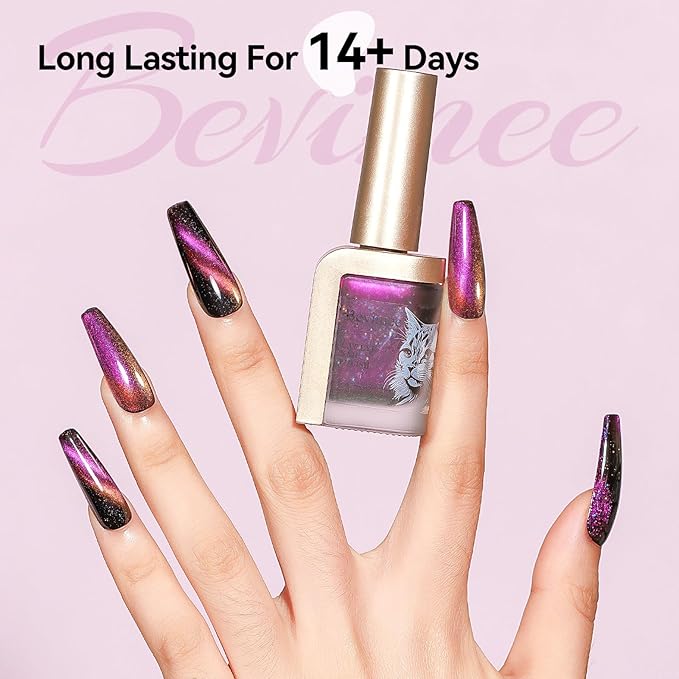 Quick Dry Magnetic Nail Polish: Cat Eye Nail Polish Fast Dry Purple Cateye Nails Polish Air Dry Fast Nails Lacquer Long Lasting for Women Girls DIY Home 12ML