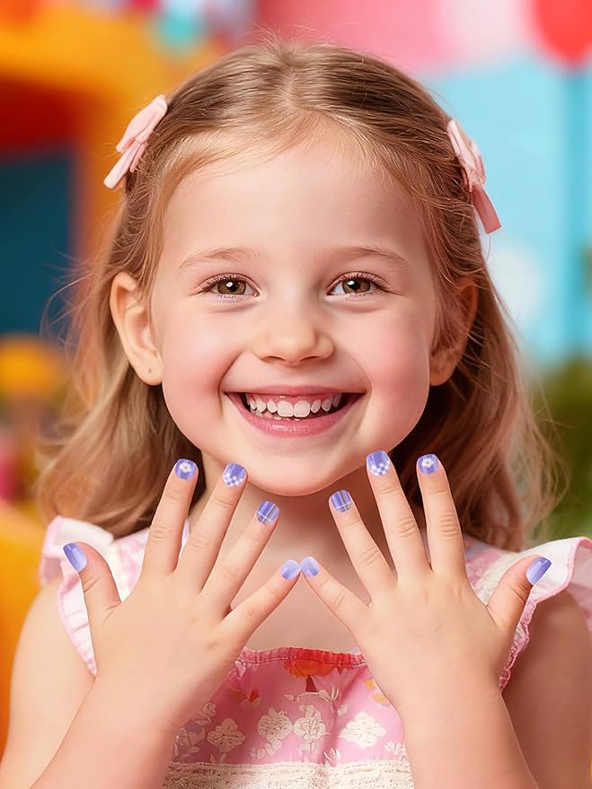 288 Pcs Mini Kid Press on Nails, EBANKU False Nails Kids Press on Nails Glue Full Cover Acrylic Nail Tip Kit for Children Little Girls
