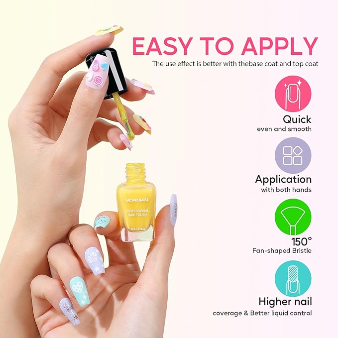 Nail Polish Set Fingernail: Pastel Macaron Rainbow Nail Polish Kit Regular Neon Air Quick Dry Nail Polish Pack for Women Nail Art Design Gift Holiday Party 0.27oz