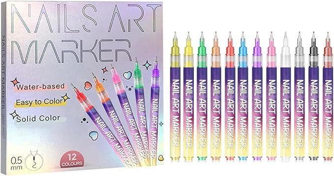 12 Colors Nails Art Pens Set,Nails Art Markers for Kids,Nails Art Markers Polish Pen for 3D Nails Art,DIY Nails Art Marker Drawing Painting Liner Pen,Portable Nails Art Tools(B-2 Sets)
