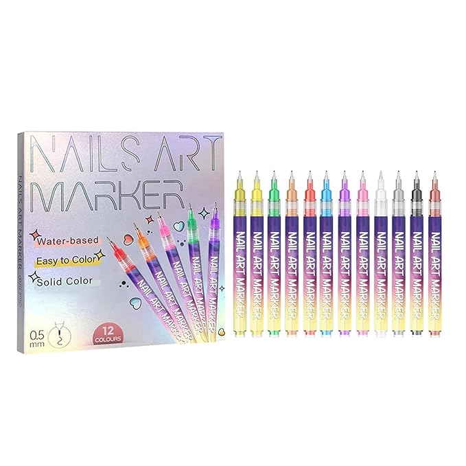 12 Colors Nails Art Pens Set,Nails Art Markers for Gel Nails,Fine Tip Nails Art Pen 0.5mm,Drawing Painting Liner Brush for DIY Nails Art Drawing Painting Tools (A-1 Set)