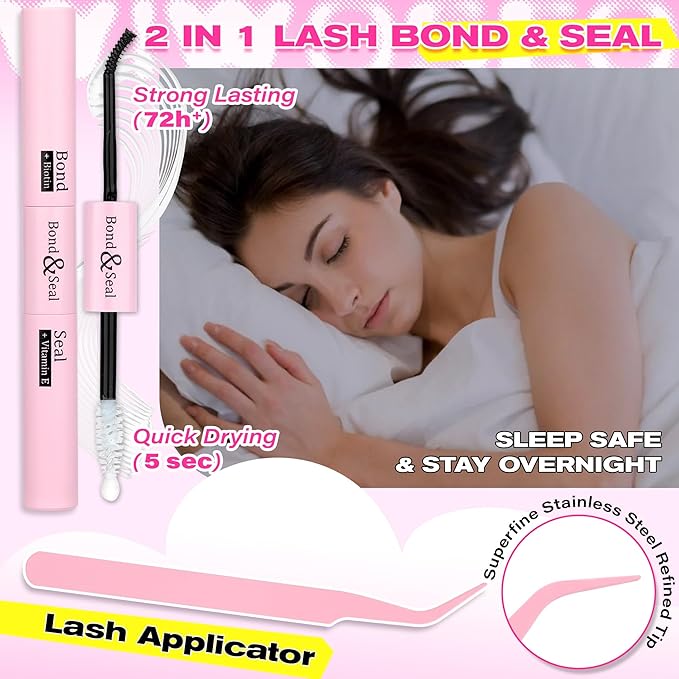wiwoseo Fluffy Lash Clusters Kit with Bottom Lash Clusters Eyelash Extensions Kit 80D+100D Fluffy Eyelash Clusters 5-22mm Long Cluster Lashes Salon Lashes Clusters Kit with Clear Lash Bond and Seal