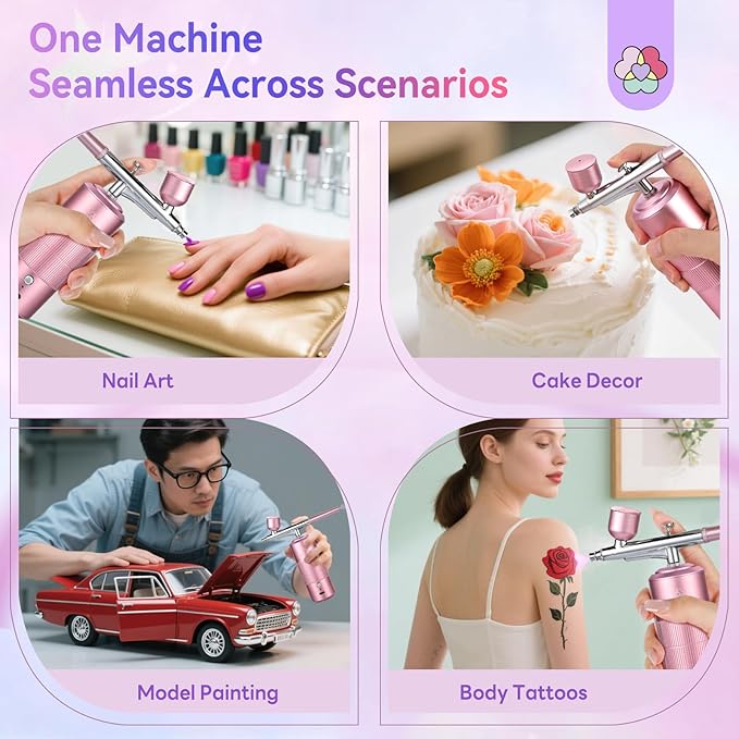 SAVILAND 30 PSI Airbrush Kit: 3X Instant Atomization Airbrush for Nails Limitless Nail Art Creativity Salon-Perfect Results Three-Mode 0.3S Instant Color Airbrush for Ombre French Paint Set