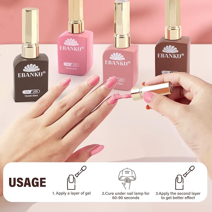EBANKU 6 Pcs 15ML Pink Gel Nail Polish Set, Same Color Same Bottle Nude Brown Fall Soak Off Gel Nail Polish Kit Nail Art Manicure Gifts for Women