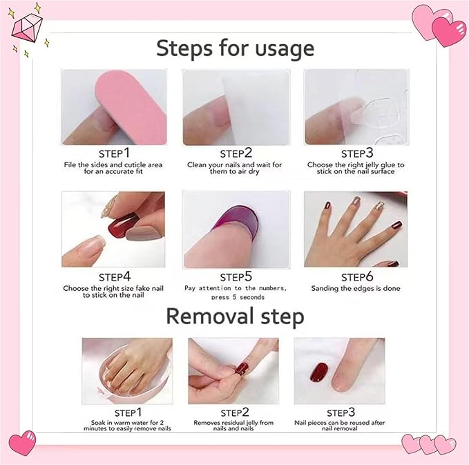 10pcsHandmade Press On Nails Nail Gift Kit Set with Tools Reusable Fake Nail in Soft Nude Pink with Silver Line Art and Rhinestone Detail Almond Shape for Women(M)