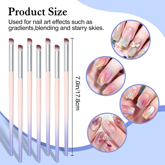 7pcs Ombre Nail Brush Set – Wooden Handle Gradient Nail Art Pens for Gel Polish & Acrylic Design