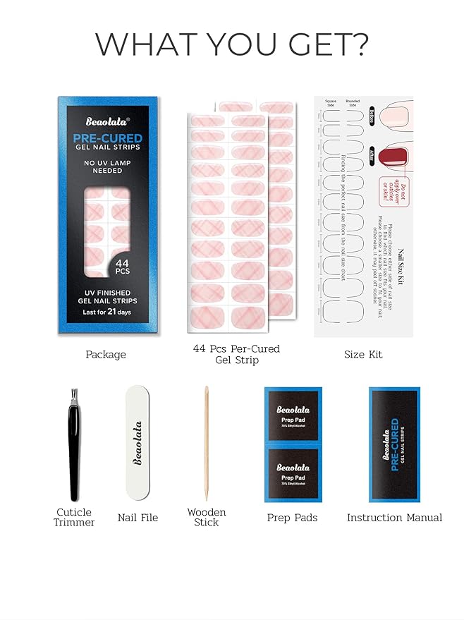 Pre Cured Gel Nail Strips - 44PCS Salon Quality Gel Nail Stickers - Long Lasting Polish Wraps for Women no UV Light Needed Easy Apply & Remove (Vintage Pink