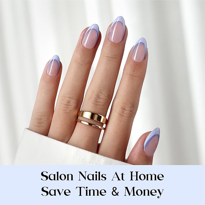 Beetles Blue French Tips Press On Nails, Pastel Spring Press On Nails Short Almond 160 Pcs, Blue Fake Nail Tips Soft Nail Gel False Nails Art DIY For Women