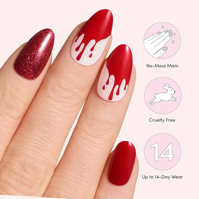 Dashing Diva Gloss Nail Strips - Michael Myers Loves My Mani - UV Free, Chip Resistant, Long Lasting Gel Nail Stickers - 3-Piece Manicure Set - Contains 32 Wraps, 1 Prep Pad, 1 File