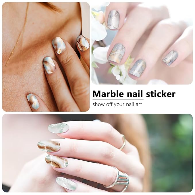WOKOTO 20 Sheets 280 Pieces Marble Design Gradient Gel Nail Polish Strips, Full Wraps Stick On Press On Nails for Women Gradient Nail Art Gel Stickers Wraps, Easy Application, Salon Quality