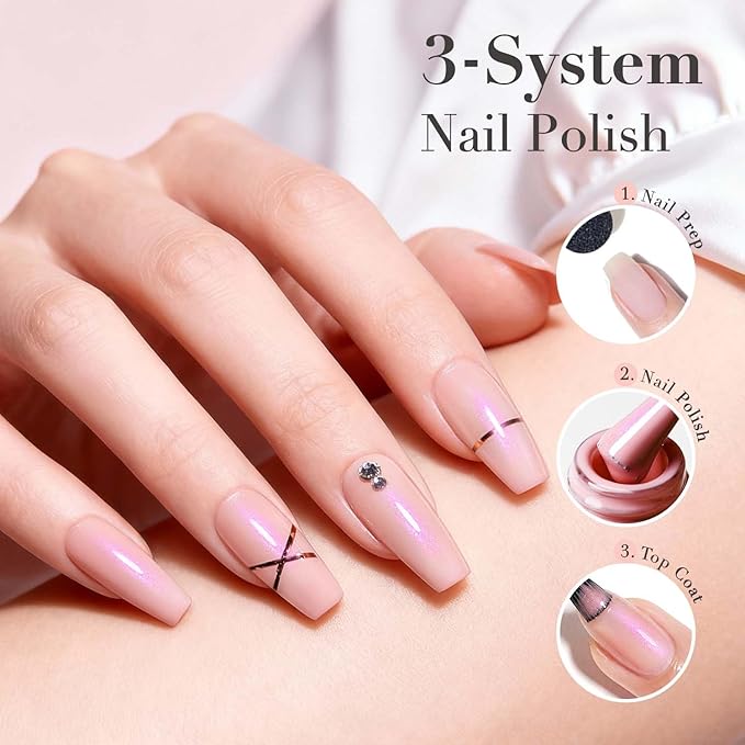 AZUREBEAUTY Nail Polish,Nude Pink Shimmer Quick Dry Complete Natural Super Lustrous,Professional for DIY Manicure and Pedicure at Home
