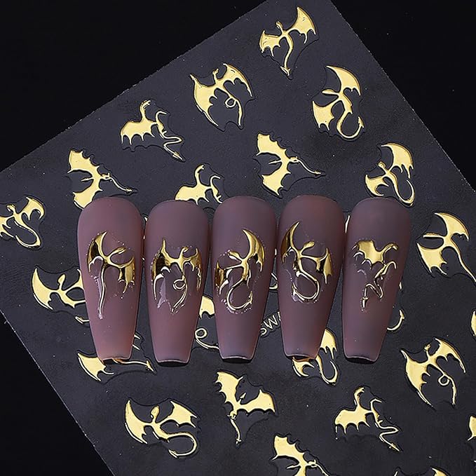 6 Sheets Halloween Gold Nail Art Stickers Decals Spider Web Nails Stickers with Rhinestones Design 5D Skull Nails Decal Self-Adhesive Bat Nail Art Decal for Women Halloween Decor