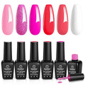 Beetles Hot Pink Gel Polish Set - 6 Colors Pink Gel Nail Polish Rose Red Nails Kit Nail Polish Collection Pink Glitter Gifts for Women Soak Off Uv Nail Lamp Manicure Kit