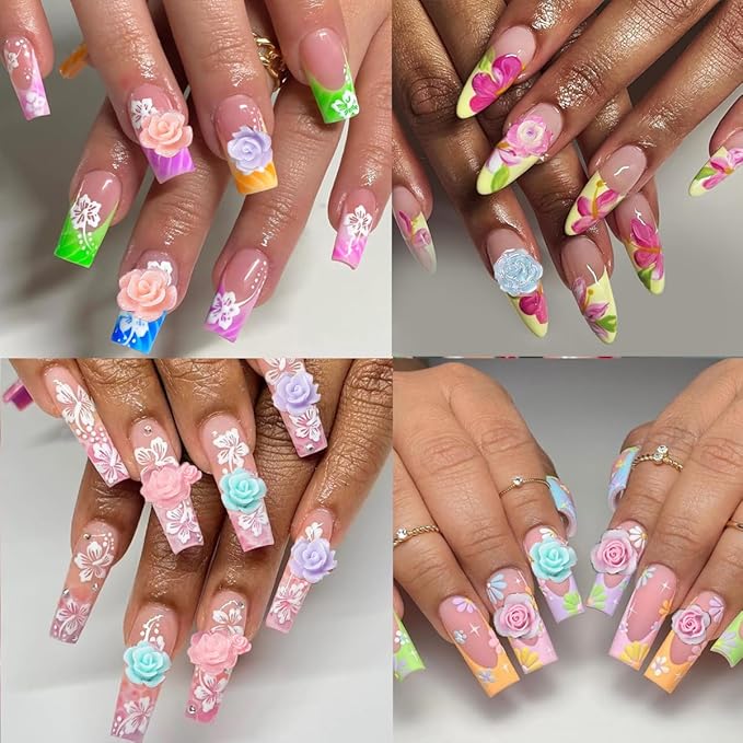 150pcs 3D Camellias Rose Flower Nail Art Charms, Cute Flower Nail Charms for Acrylic Nails, Colorful Nail Flowers for Nails Charms Floral Nail Charm Resin Charms for Nails Design 3