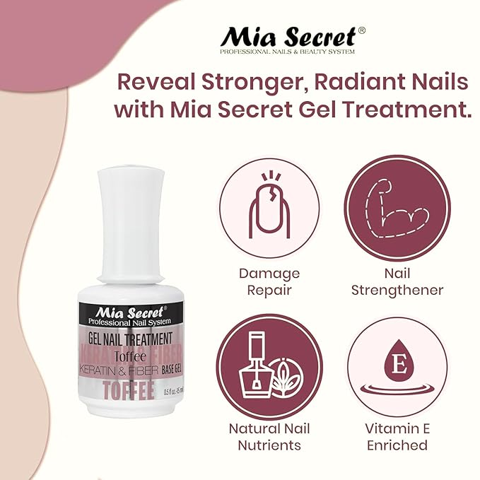Mia Secret Professional Toffee Scented Gel Nail Treatment Keratin Base & Top Gel 0.5 FLoz