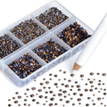 NCB Hotfix Iron on 8000pcs Crystal Rhinestones Round Gem for Crafts Decoration DIY Jewelry Making with a Picking Pen (Smoked Topaz, 6Sizes SS3-SS12)