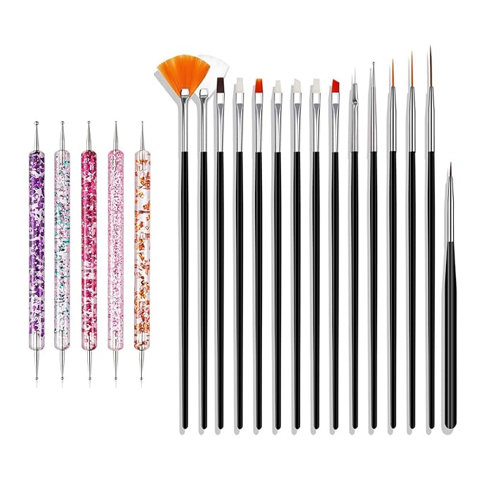 Nail Art Brushes Set, 20pcs Nail Design Painting Brushes, Professional Nail Art Design Brushes, Nail Fine Liner Brushes, Black