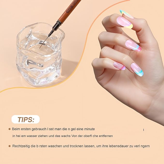 Wooden Nail Art Brushes, 5Pcs Nail Art Liner Brushes, Painting Art Design Brush Set Nail Dotting Drawing Tool for Long Lines, Thin Details, Fine Drawing Sizes 6/9/12/15/18mm, Natural