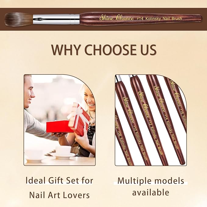 Acrylic Art Brush Size 08, 100% Pure Kolinsky Hair Oval Brush for Acrylic Application, Professional Nail Extension Manicure Tool, Striping Drawing Pen for DIY Home Salon