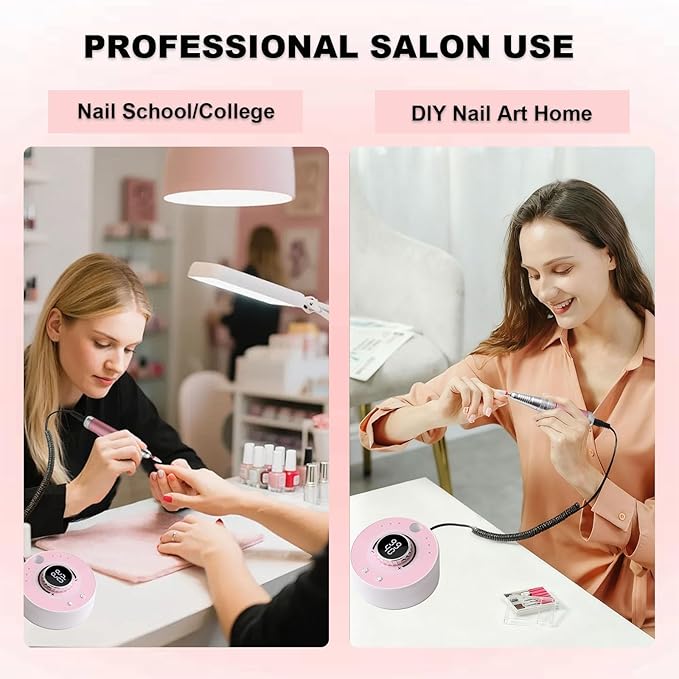 Electric Nail Drill with Brushless Motor, 40000RPM Professional Cordless Nail File for Acrylic & Gel Removal - Rechargeable Manicure & Pedicure Kit with 12 Bits for Home and Salon Use (Blue)