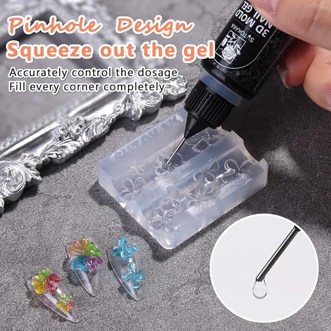 3D Gel Nail Art, 15g Clear Sculpting Gel for Silicone Nail Molds, 1-Minute Quick Molding No Wipe Gels Polish for Carving 3D Charms Resin Craft DIY Home Salon Manicure Supplies