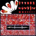 3100Pcs Red Hotfix Rhinestones Mixed Size Crystal Flatback Rhinestones for Crafts Round Glass Gems with Picking Rhinestones Pen, Mix 12 Multi shape Gems Stones Set for Makeup
