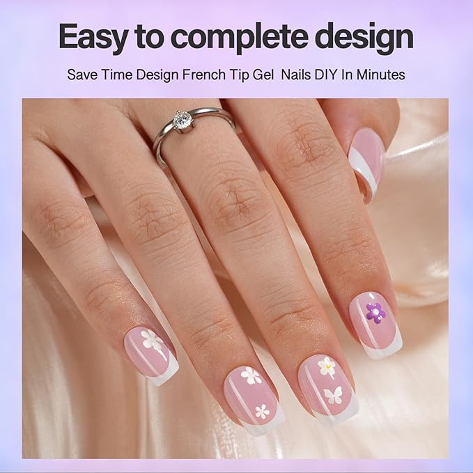 Vansiho Pink French Gel Nails Kit - Short Square Nail Tips with Nail Gel, Top Coat and Nail Lamp for Gift and Nail Art DIY
