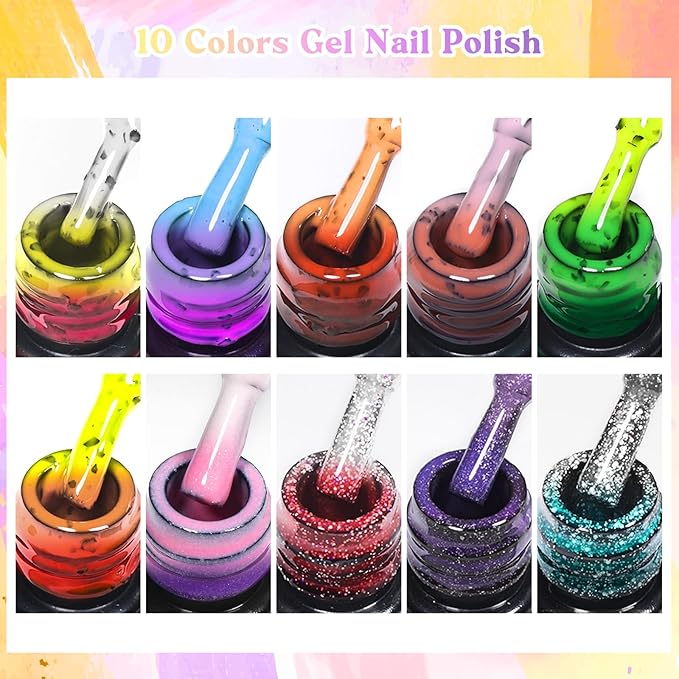 MEET ACROSS 12PCS Thermal Nail Gel Polish Kit, Color Changing Gel Nail Polish Set, Nail Art Gel Varnish Soak off UV LED Color Changed Nail Gel Nail Art Manicures