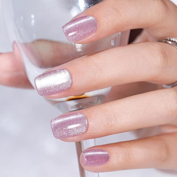 Pink Cat Eye Press on Nails Short, Jofay Fashion Soft Gel Fake Nails, Elegant Press on Nails, Reusable & Natural Acrylic False Nails, Stick on Nails for Women Girls Gift, Glue on Nails Kit 32 Pcs